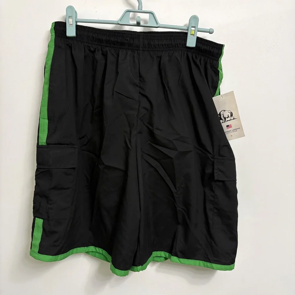 American Legend Outfitters Mens Large Black Green Cargo Swim Trunks Board Shorts